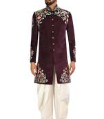 Maroon embroidered velvet sherwani