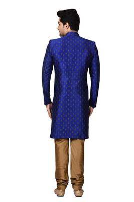 Blue printed art silk sherwani 2