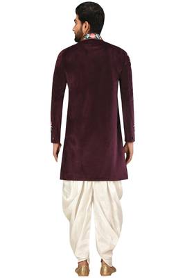 Maroon embroidered velvet sherwani 2