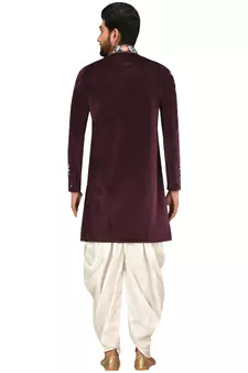 Maroon embroidered velvet sherwani