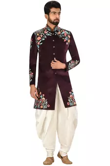 Maroon embroidered velvet sherwani