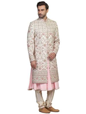 Pink embroidered art silk sherwani 1