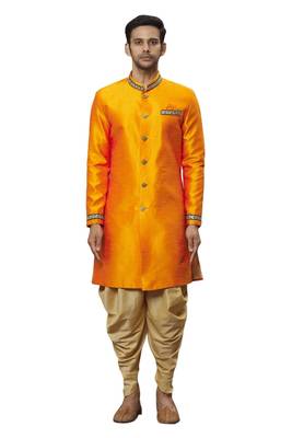 Orange embroidered art silk sherwani 1