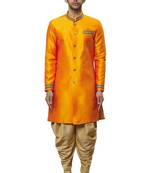 Orange embroidered art silk sherwani