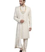 White embroidered art silk sherwani