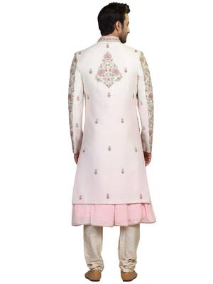 Pink embroidered art silk sherwani 2