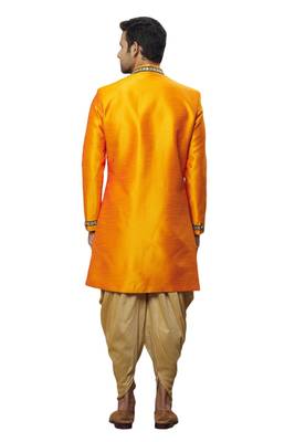 Orange embroidered art silk sherwani 2