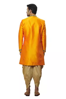 Orange embroidered art silk sherwani