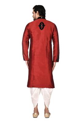 Red embroidered art silk sherwani 2