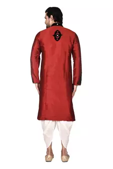 Red embroidered art silk sherwani