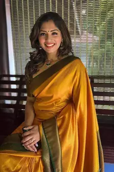 Mustard printed silk saree with blouse