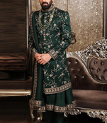 Green embroidered art silk sherwani