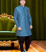 Blue plain jute sherwani