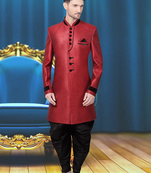 Red plain jute jodhpuri-sherwani