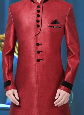 Red plain jute jodhpuri-sherwani 2