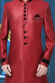 Red plain jute jodhpuri-sherwani
