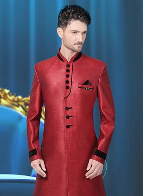 Red plain jute jodhpuri-sherwani 3
