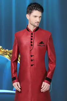 Red plain jute jodhpuri-sherwani