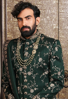 Green embroidered art silk sherwani 2