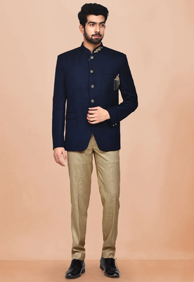Blue embroidered rayon jodhpuri-sherwani 1