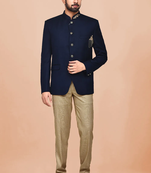 Blue embroidered rayon jodhpuri-sherwani