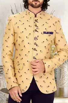 Beige embroidered art silk jodhpuri-sherwani