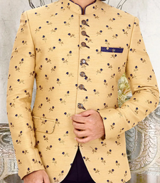 Beige embroidered art silk jodhpuri-sherwani