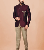 Maroon embroidered rayon jodhpuri-sherwani
