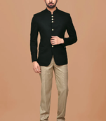 Black plain polyester jodhpuri-sherwani