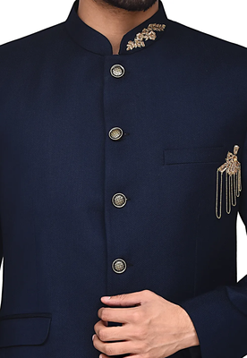 Blue embroidered rayon jodhpuri-sherwani 2