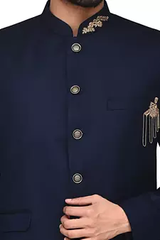 Blue embroidered rayon jodhpuri-sherwani