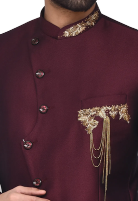 Maroon embroidered rayon jodhpuri-sherwani 2