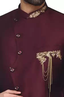 Maroon embroidered rayon jodhpuri-sherwani