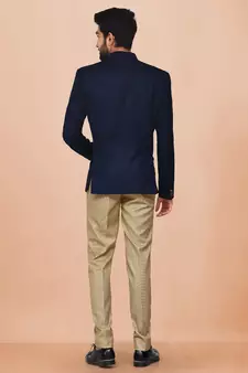 Blue embroidered rayon jodhpuri-sherwani