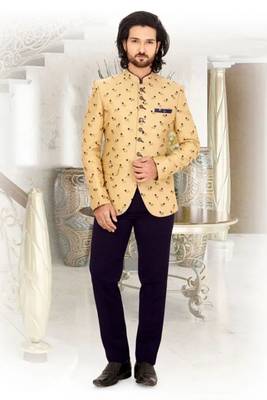 Beige embroidered art silk jodhpuri-sherwani 1