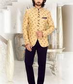 Beige embroidered art silk jodhpuri-sherwani