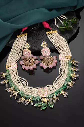Pink pearl necklace-sets