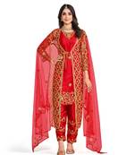 Red Koti Style Eid Salwar Suit Net