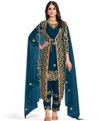 Blue Koti Style Eid Salwar Suit Net