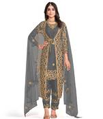 Grey Koti Style Eid Salwar Suit Net