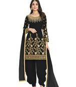 Black Color Real Mirror Embroidered Soft Silk Cotton Patiala Salwar Suit Semi Stitched