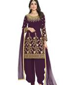 Wine Color Real Mirror Embroidered Soft Silk Cotton Patiala Salwar Suit Semi Stitched