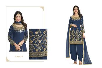 Blue Color Real Mirror Embroidered Soft Silk Cotton Patiala Salwar Suit Semi Stitched 2