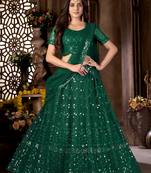 Green mirror net semi stitched lehenga