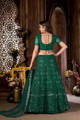 Green mirror net semi stitched lehenga 4