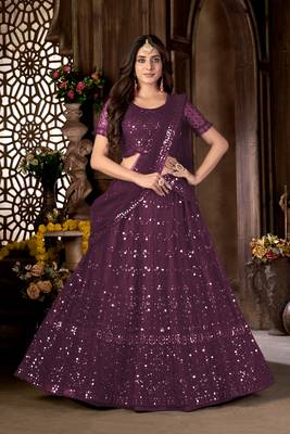 Purple mirror net  lehenga 1