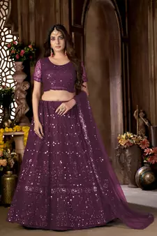 Purple mirror net  lehenga