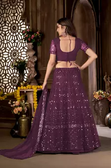 Purple mirror net  lehenga