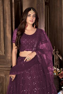 Purple mirror net  lehenga 4