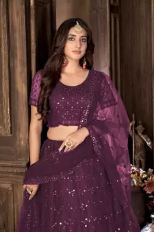 Purple mirror net  lehenga